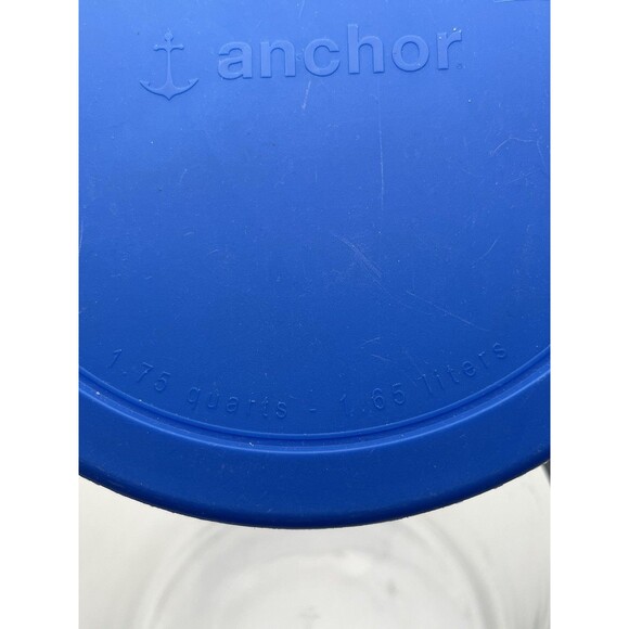 Anchor Hocking Clear Glass Storage Container 7 Cup 1.75 Qt Bowl w/ Blue Lid USA - Picture 3 of 4